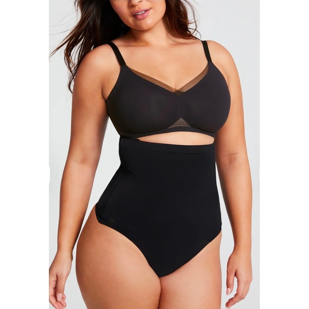 Honeylove SuperPower Thong High Waisted Tummy Control Shapewear Black Small NEW